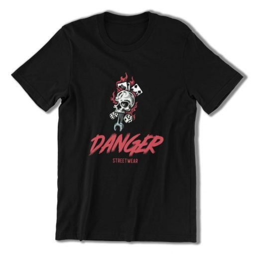 Authentic Custom Tshirt Black Short Sleeve black danger logo design